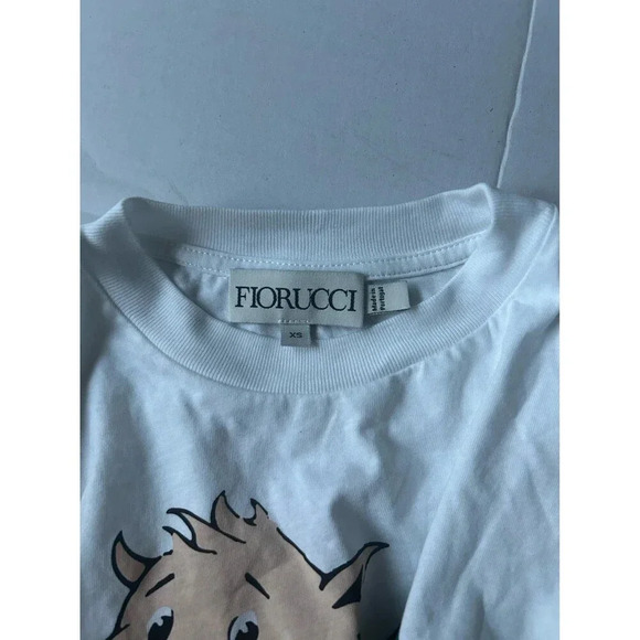 Fiorucci 100% Organic Cotton Crop Tee Shirt White Sz XS Piggy Pig Holding a flag - Picture 3 of 7
